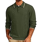 Cotrasen Mens Knit Polo Sweater Long Sleeve Textured Casual Collared Button Sweater Ribbed Lightweight
