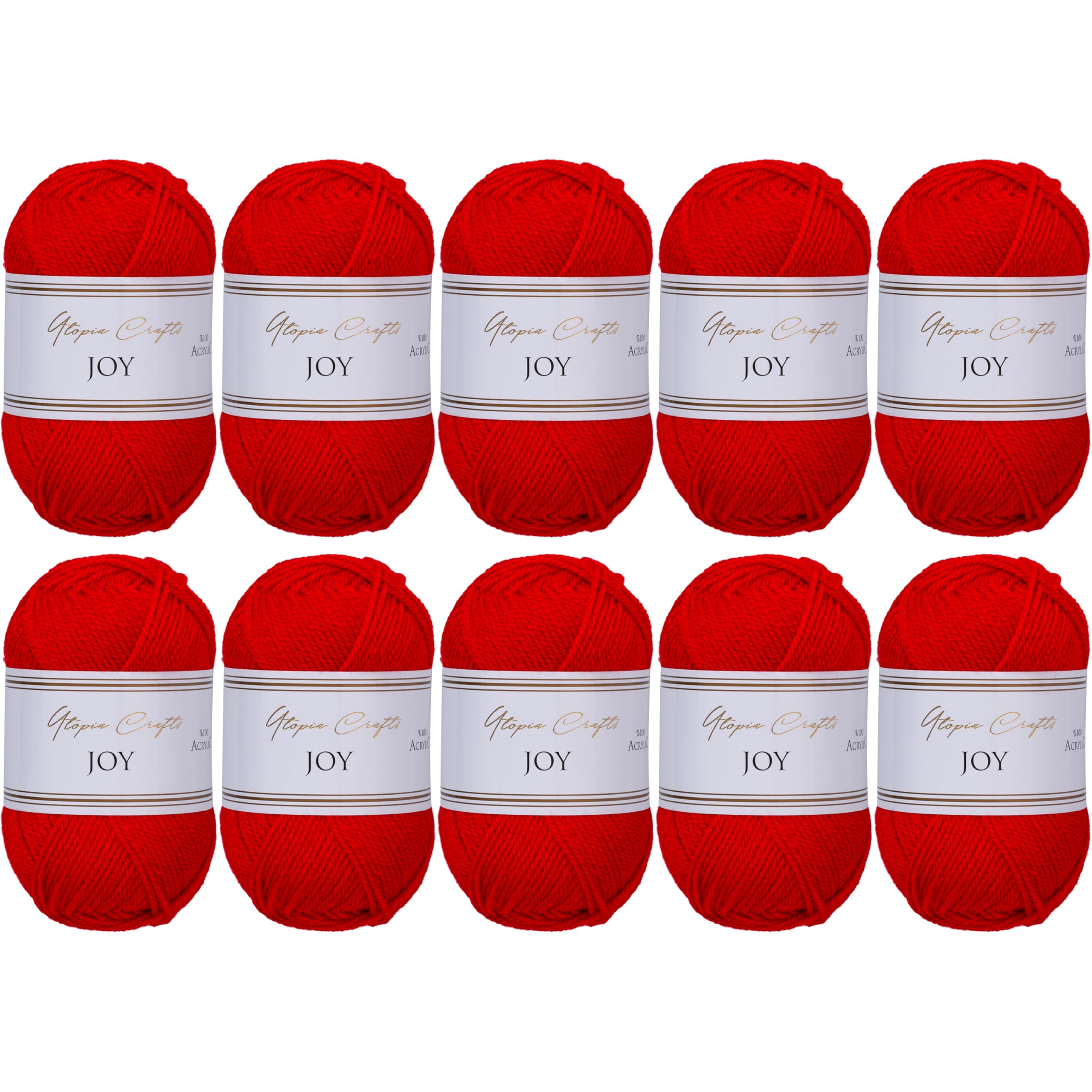 Utopia Crafts Joy Plain Knitting and Crochet Yarn, Soft, Easy Care, 100% Polyacrylic, 10 x 50 g Ball, 150 m (Scarlet)