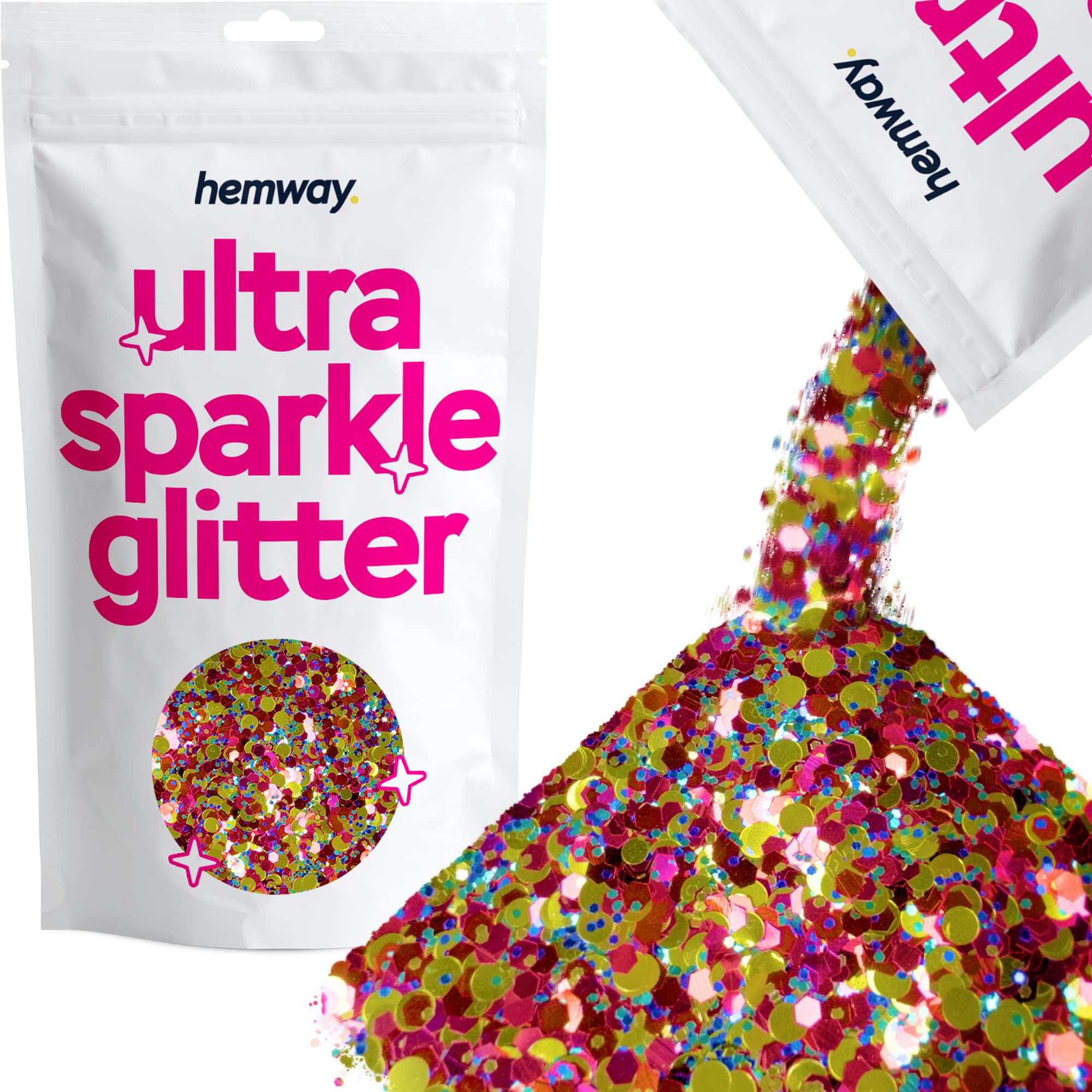 Hemway Ultra Sparkle Glitter Gold Red Blue Pink Mix 100g Mixed | Glitter for Arts & Craft, Makeup, Nail Art, Crafting, Card Making, Sparkle Decoration