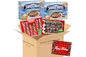 MUCHAI INNOVATIONS Swiss Miss Hot Cocoa Mix with Marshmallow 12 Envelops, 6 Peppermint Candy Cane Spoons & 6 Milk Chocolate Stirring Spoons Plus Free Card Tag - Gift Set