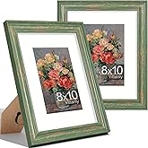 Vittanly 8x10 Picture Frames Set of 2, Ornate Vintage Photo Frame for Wall or Tabletop, Display 5x7 Pictures with Mat or 8x10 without Mat, Rustic Green