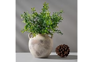 PORCER Antique Ceramic Vase, 5.8 Inch Terracotta Vase with Handles, Decorative Rustic Vase for Home Decor, Farmhouse, Living Room, Table, Bedroom, Entrance, Office - Gray