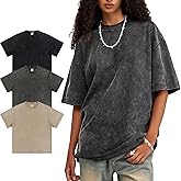 TinyChoice 3 Pack Oversized Tshirts for Women Workout Crewneck Casual Vintage Tee Loose Fit Heavyweghit Short Sleeve Shirts