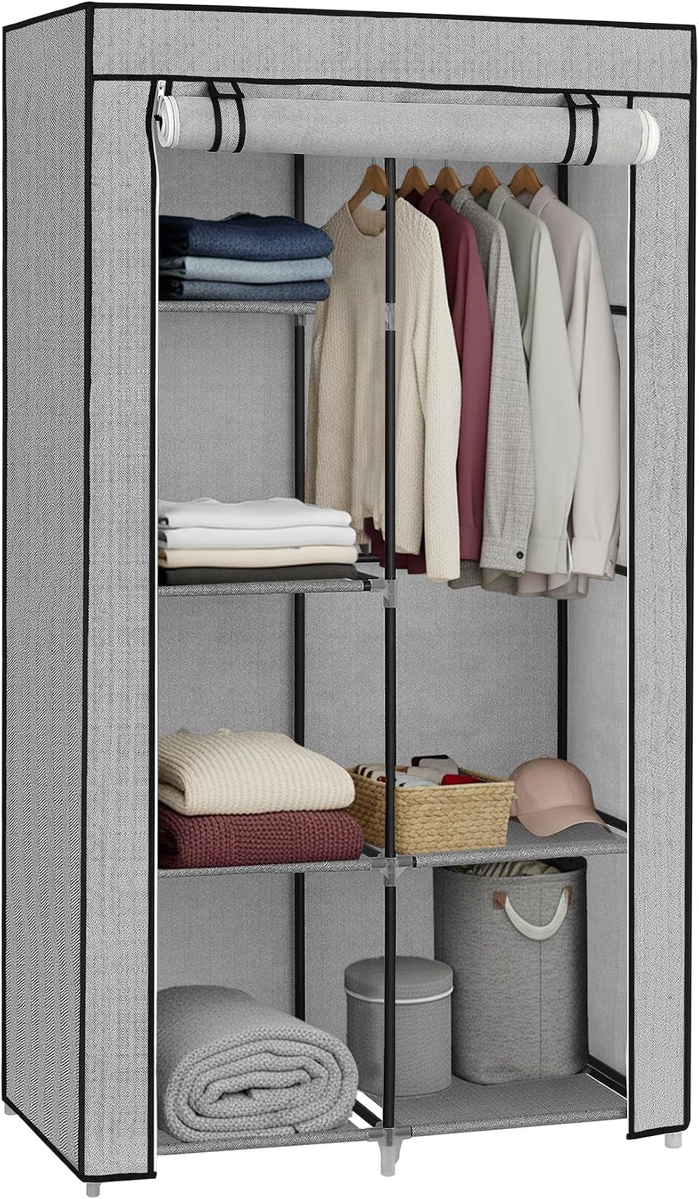 SONGMICS Clothes Wardrobe 6 Tiers Non-Woven Grey Chevron 168 cm RYG084G22