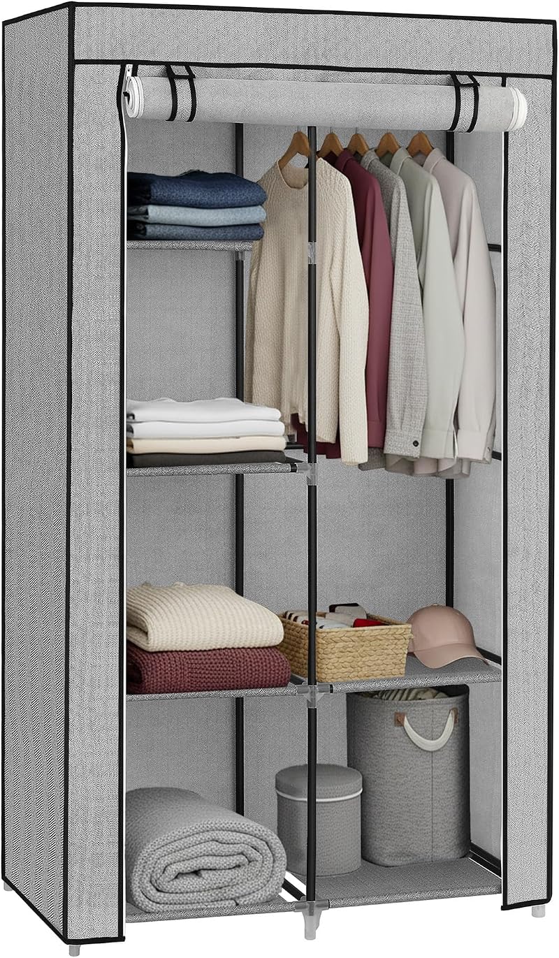 SONGMICS Clothes Wardrobe 6 Tiers Non-Woven Grey Chevron 168 cm RYG084G22