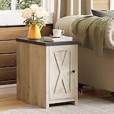 LIKIMIO Farmhouse End Table, Narrow Night Stand with Storage and Barn Door, Wood End Side Table for Living Room/Small Space, 