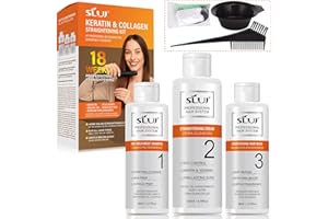 SLUJ Keratin Hair Treatment, Brazilian Straightening Kit with Keratin, Collagen & Hyaluronic Acid,18 Week Home Salon Professional Straightening - Keratina para Alisar el Pelo, Gentle Scent, 2 x Use