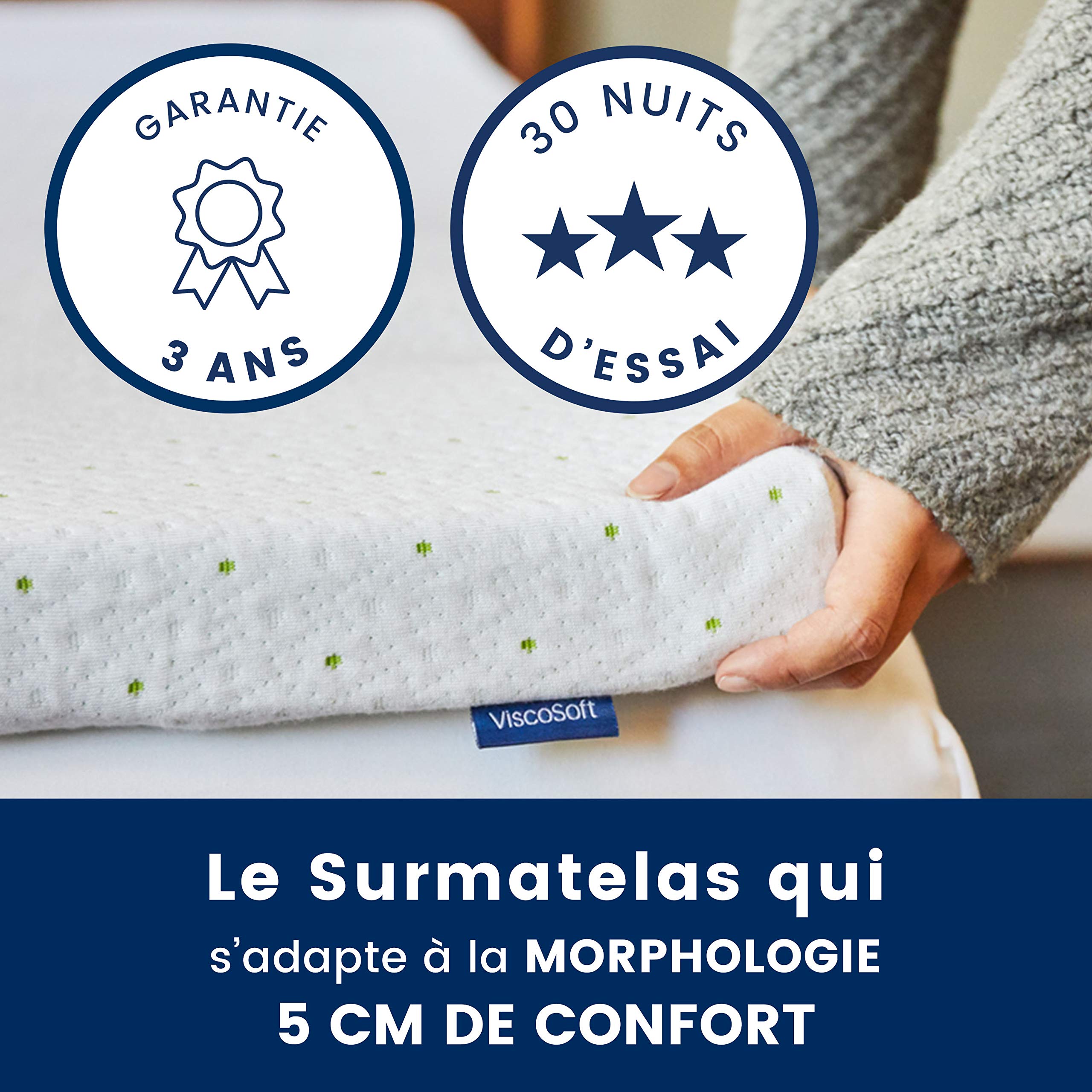 ViscoSoft - Surmatelas Mémo | 140x190 cm | sur Matelas Mémoire de Forme Prémium | Aération Optimale | Haute Densité 50kg/m³ | Housse Bambou Lavable et Ajustable | Confort Moelleux (140 x 190 x 5cm)