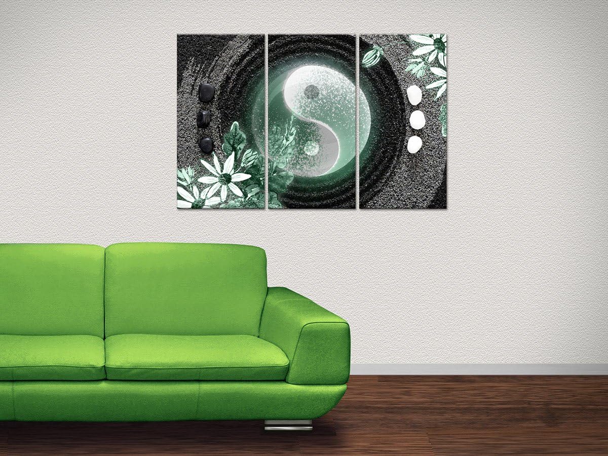 Cuadros Decorativos Murales Color Verde Declina 90 X 60 Cm Lona Verde Cuadro De Lienzo Triptico El Ying Y El Yang 90 X 60 Cm Cuadro Decorativo De Pared Para Salon Moderno