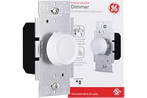 GE Single Pole Rotating Dimmer Switch, Rotate On/Off, Use with Dimmable LED, CFL, and Incandescent Bulbs, Includes Two Knob Colors, UL Listed, White/Light Almond, 18021