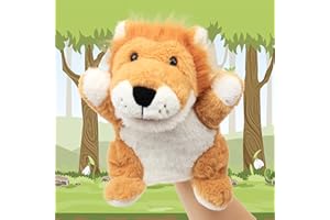 Cuteoy Plush Lion Hand Puppet Stuffed Animal Toy Open Movable Mouth Creative Role Play Storytelling Plushies Gifts for Kids Toddlers Birthday Christmas