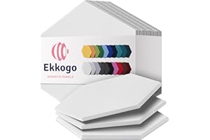 Ekkogo Acoustic Panels - 12-Pack Soundproof Wall Panels, 12"X10.4"X0.4", High Density Sound Dampening - White Hexagon