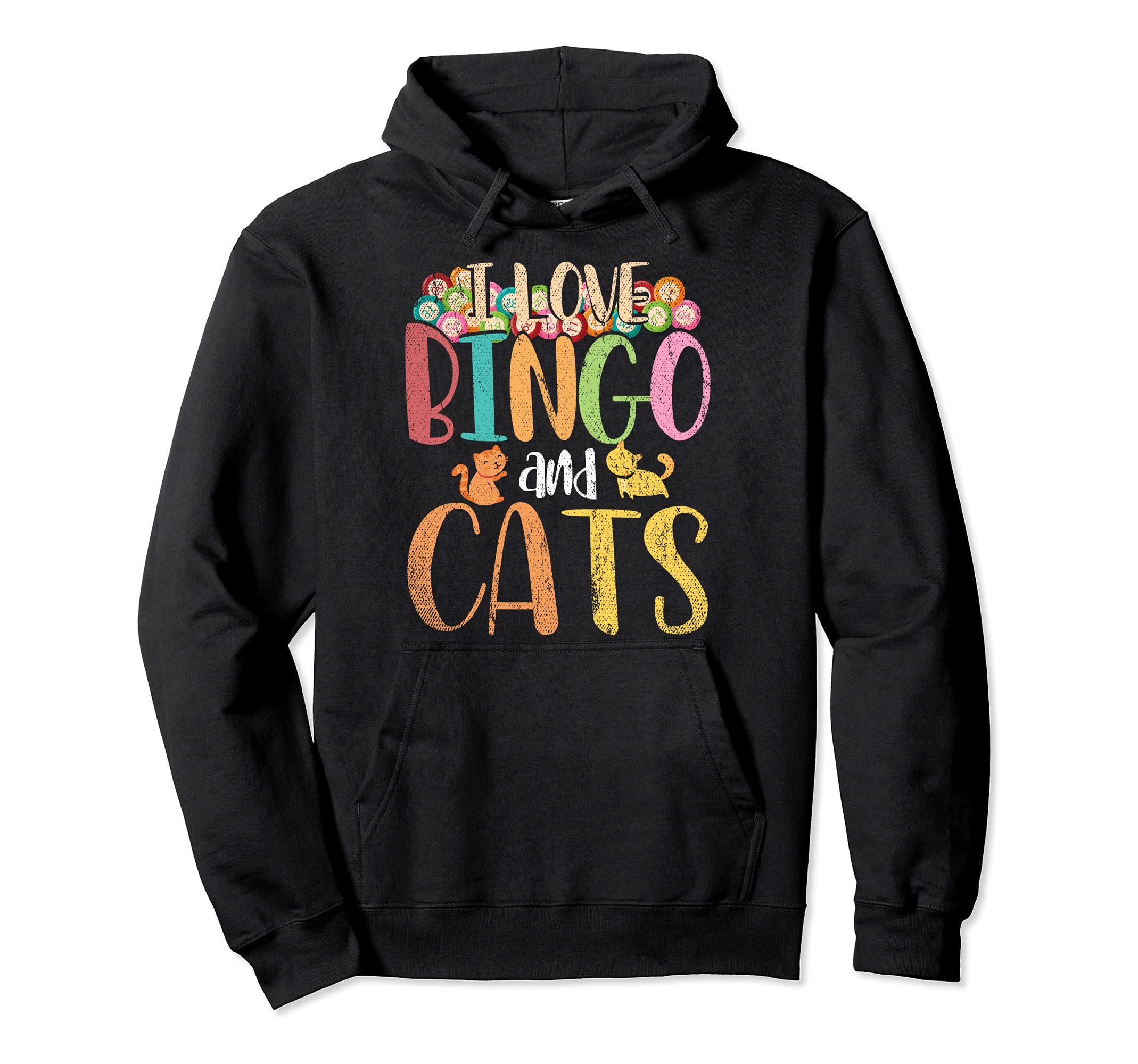 Cute Animal Cat Pet Gambling I Love Bingo And Cats Bingo Pullover Hoodie