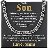 FG Family Gift Mall To My Son From Mom, Son Gifts From Mom and Dad, Mother and Son Necklace, Birthday Gift For My Son Graduation Christmas Cuban Link Chain Necklace Present