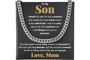FG Family Gift Mall To My Son From Mom, Son Gifts From Mom and Dad, Mother and Son Necklace, Birthday Gift For My Son Graduation Christmas Cuban Link Chain Necklace Present