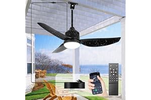 Depuley Outdoor Ceiling Fan with Light: 42 Inch Black Waterproof Gazebo Fans with Lights Outdoor Hanging - Plug in Remote App Control for Patios Indoor Farmhouse Porch - 6 Speed Reversible DC Motor