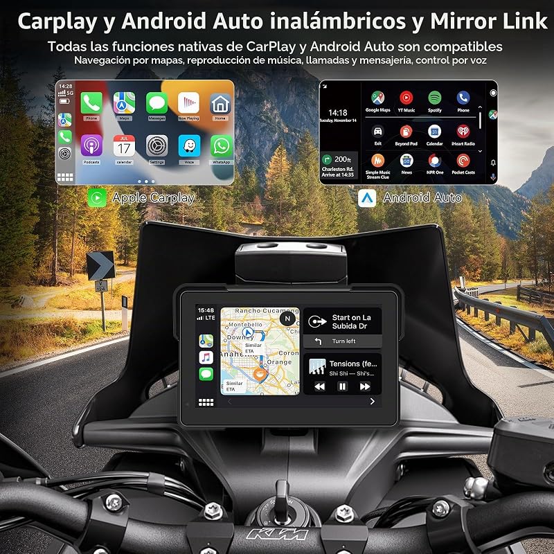 Pantalla CarPlay Moto 7", IPX67, Android Auto &Carplay, Compatible con TPMS — foto 2 de 6