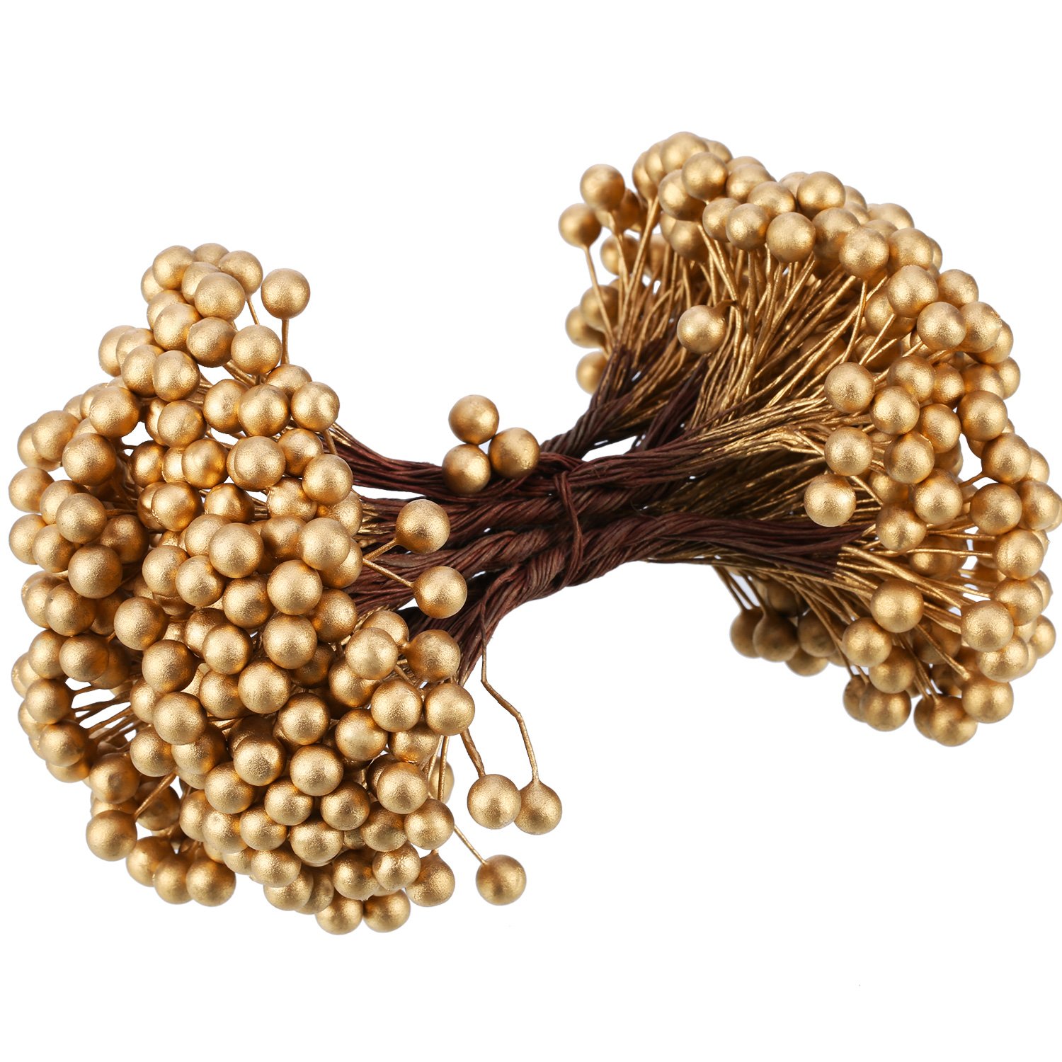 BBTO Artificial Holly Berries on Wire Stems, 250 Stems with 500 Pieces 8 mm Fake Berries for Tree Decorations Wreath Craft Use Wedding Party Favor (Gold)