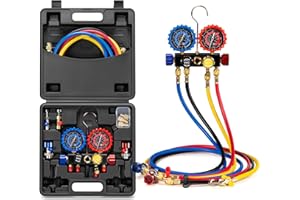 VIVOHOME HVAC Manifold Gauge Set for R134a R410a R22 R32 Refrigerant, 4 Valve Automotive AC Gauges with 5ft Hoses for Car Freon Charging and Evacuation