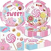 40Pcs Candyland Party Decorations Pink Candy Land Birthday Plates and Napkins Set Supplies Candyland Decorations for Birthday Baby Shower Decors