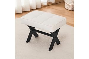 LUE BONA Foot Stool, 12" H Small Foot Stools Ottoman, Durable Fabric Footstool with Metal X-Leg, Padded Foot Rest Step Stool Extra Seating for Living Room, Bedroom, Entryway, Office, Ivory Belge