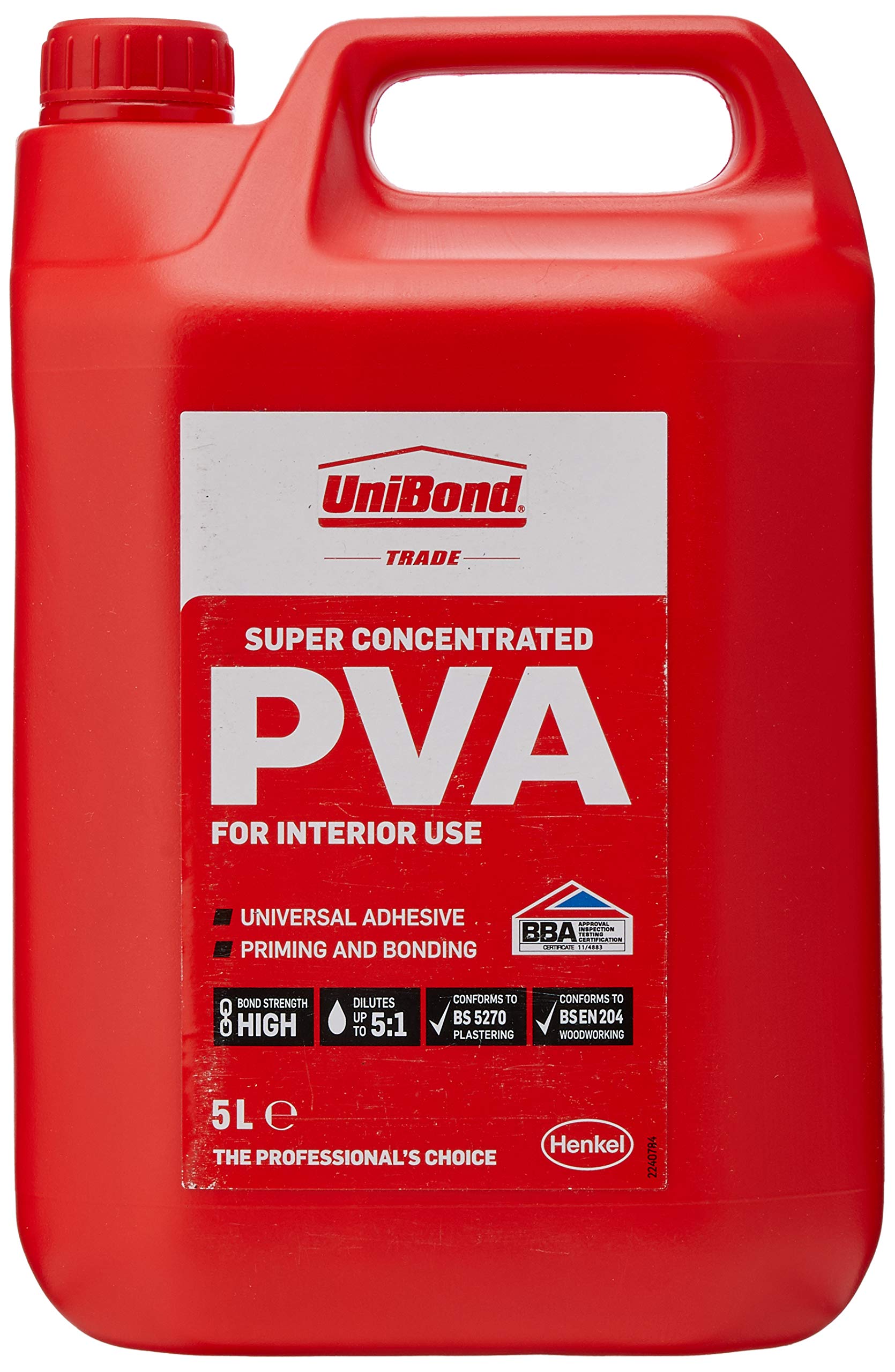 UniBond Super PVA Adhesive, High-Strength PVA Glue for Glueing, Priming & Sealing, Ideal As Sealer, Primer & Wood Glue, All Purpose Glue for Interiors, 1 x 5 Litre