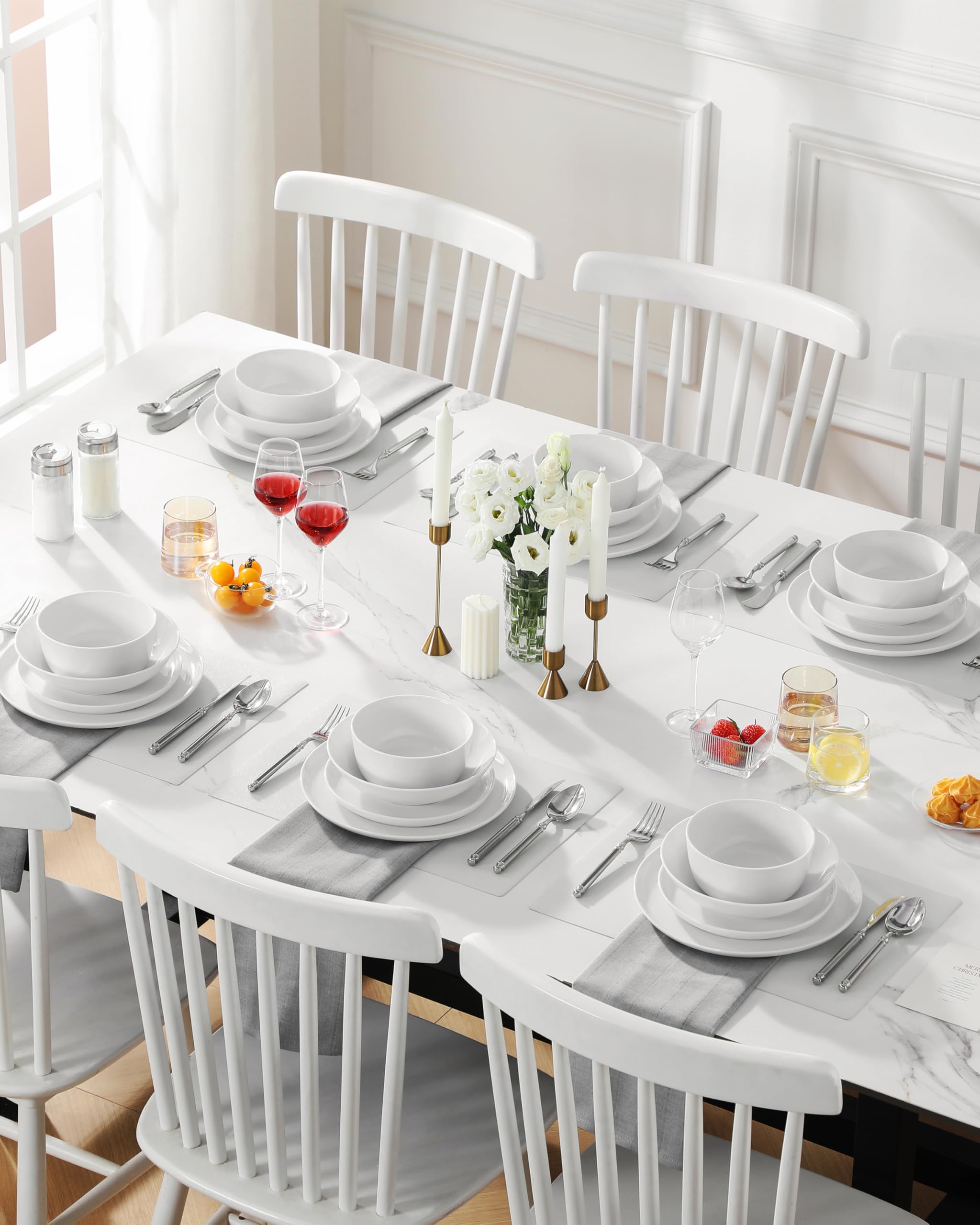 MALACASA Geschirrset 24-teilig, Porzellan Schüssel und Teller Set, Tafelservice 6 Personen, Weiße Speiseteller & Schalen, Rundes Essgeschirr Set, Spülmaschinen- & Mikrowellengeeignet, Serie LEXI 8