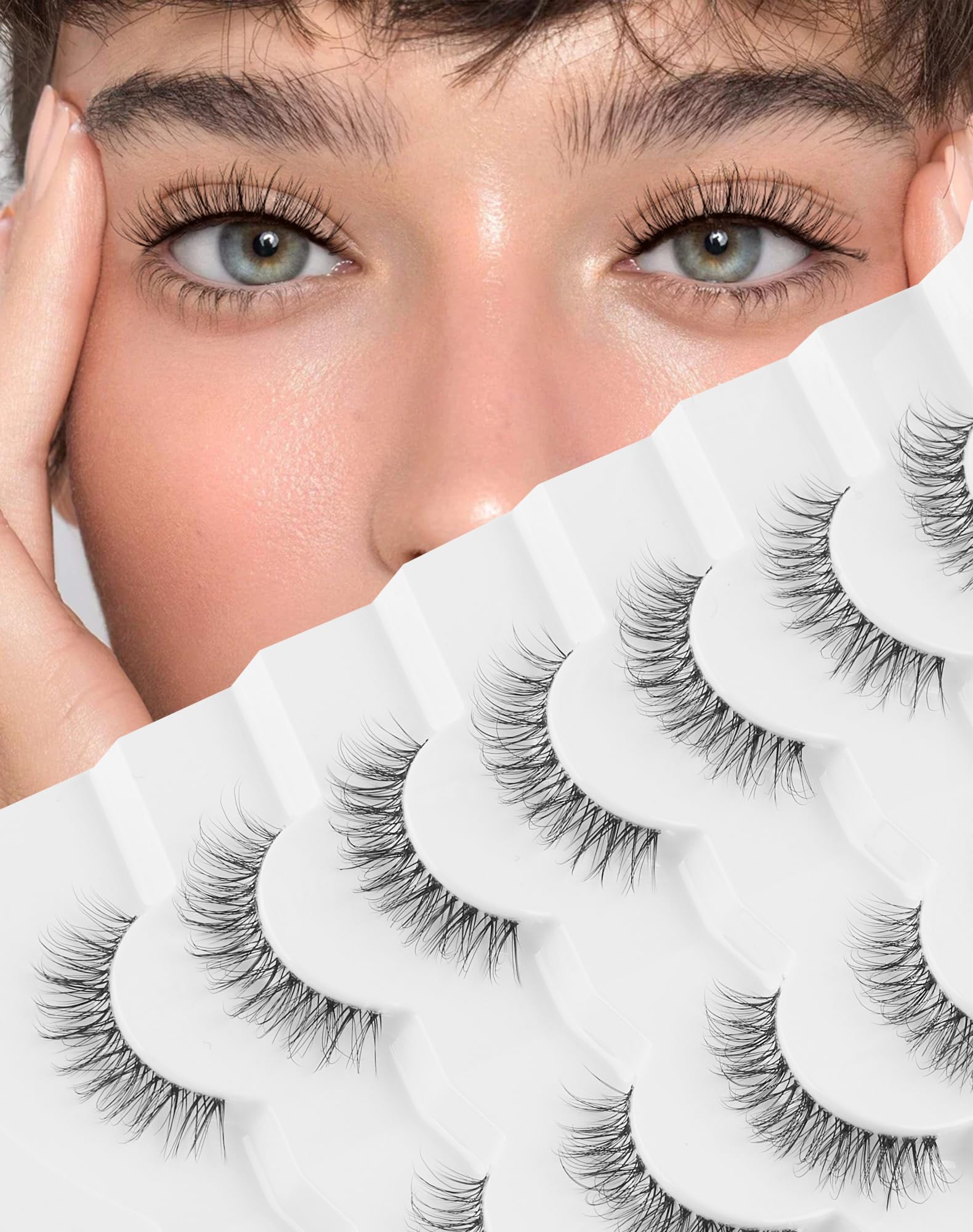 Natural False Eyelashes Clear Band Lashes Natural Look Jiocolor Wispy Faux Mink Lashes Demi-wispies Fake Lahes 12MM 7 Pairs Wispy Dream(7mm-12mm) — image 1
