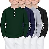 LessonZoo 4 Pack Boys Girls Waffle Henley Long Sleeve Shirts Thermal Tops Raglan Unisex Basic Tee for Baby Toddler Kids