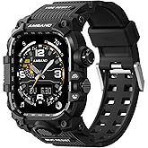 amBand Rugged Case with Band for Apple Watch 46mm, Compatible with Apple Watch (iWatch) Series 10 11, Military Grade Shockproof Bumper Cover, Tactical Band for Men, Matte Black