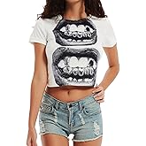 Xineicy Y2K Crop Tops for Women Graphic Tees Vintage Baby Tee Short Sleeve Summer Tops T-Shirt for Teen Girls