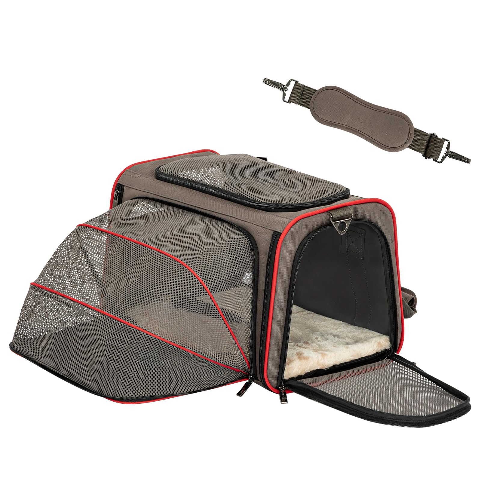 Petsfit Cat Carrier Expandable Airline Approve Pet Carrier,Soft Portable Dog Carrier with Removable Mat for Small Dogs and Cats, Dark Grey, M:43x28x28cm