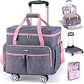 AMOIGEE Rolling Tote Bag with Wheels and Handle, Sewing Machine Case, Craft Organizer Tote for Scrapbooking Storage, Teacher Rolling Bag, Craft Supply Storage, Art Bag, Rolling Cart for Teachers
