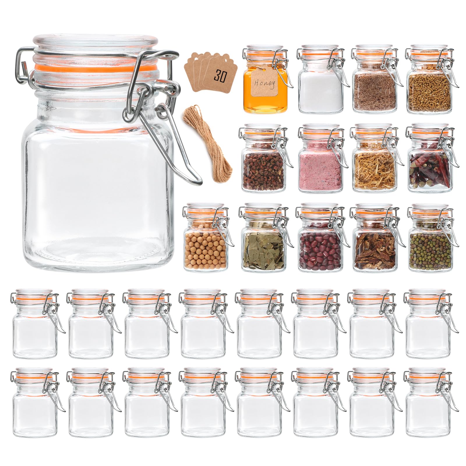 Photo 1 of **MISSING 2**
Encheng 4 oz Glass Jars With Airtight Lids And Leak Proof Rubber Gasket,Small Mason Jars With Hinged Lids For Kitchen, Mini Spice Jars With Twine And Tags Labeling 30 Pack