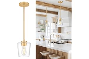 Audickic Gold Pendant Lights Kitchen Island, 6" Hanging Lights Fixtures with Clear Glass Shade, Modern Brass Kitchen Pendant Lighting Over Island for Dining Room, AD-22004-1P-GD-C