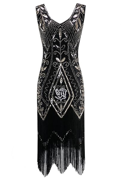 Metme Damen der 1920er Jahre Vintage Fringe Perlen großer Gatsby Partykleid
