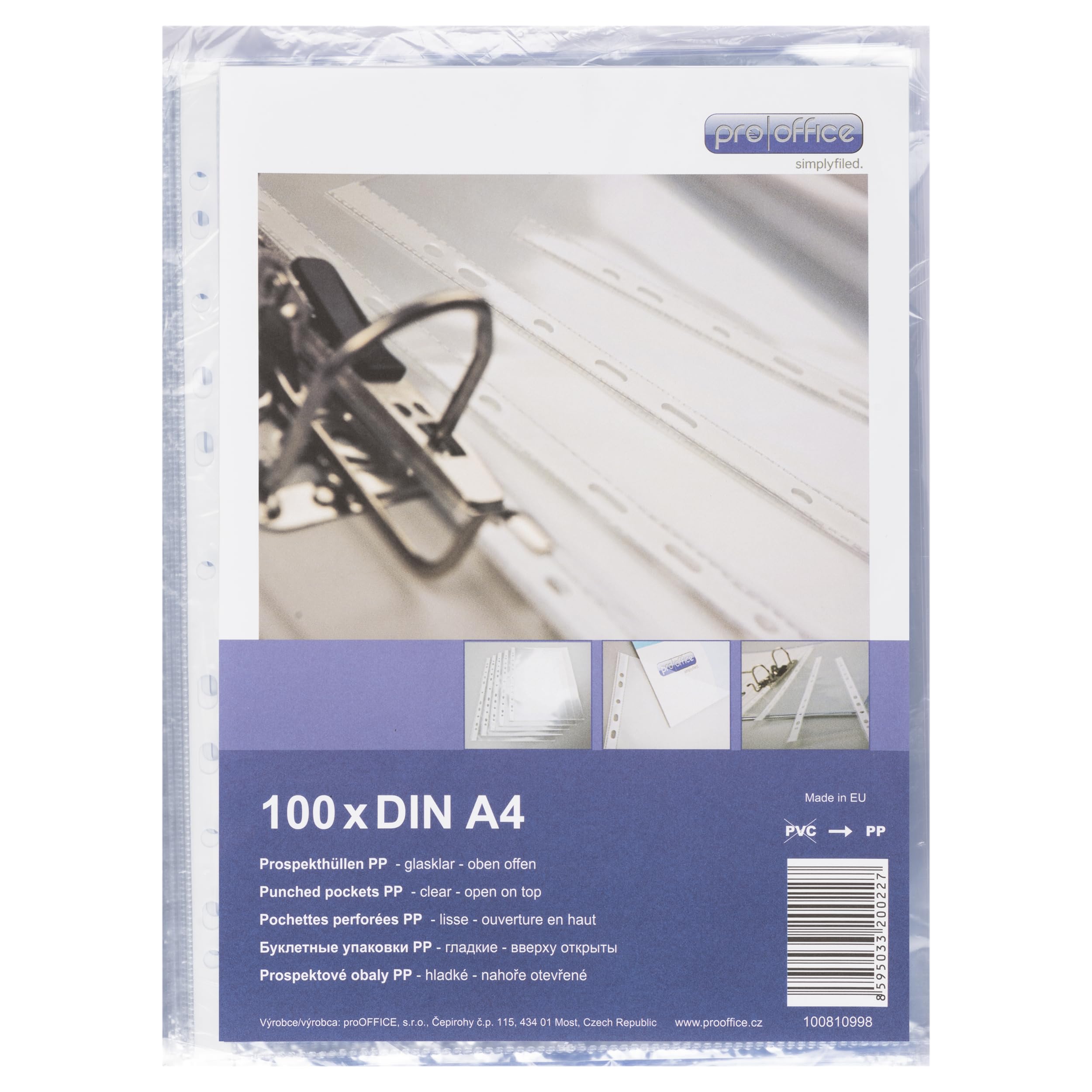 proOFFICE Document Wallets A4 Pack of 100 Transparent 0.05 mm Thick