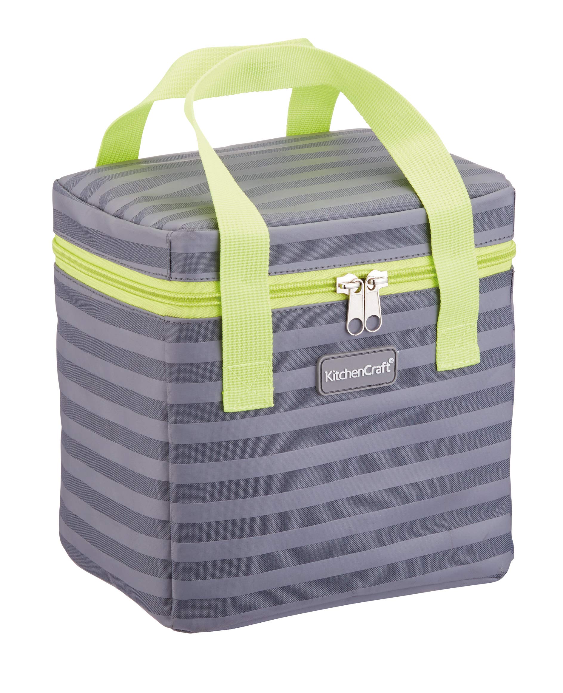 KitchenCraft Small Lunch Cool Bag, 4.9 L (1 gal) -Striped Grey/Lime, Fabric, Multi-Colour, 14 x 2 x 2 cm