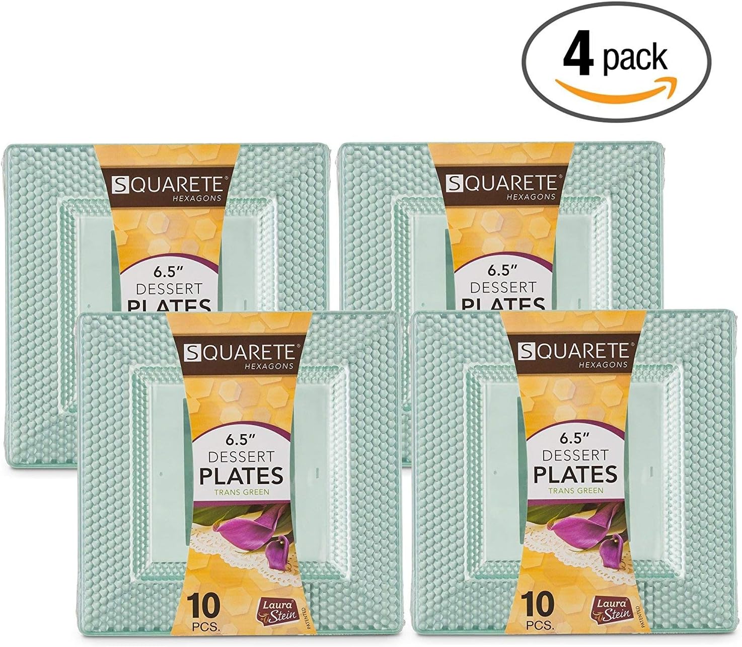 Squarete Hexagons Translucent Green Hard Plastic Elegant Disposable 6'' Inch Appetizer Plates 4 Packs Of 10 Per Pack
