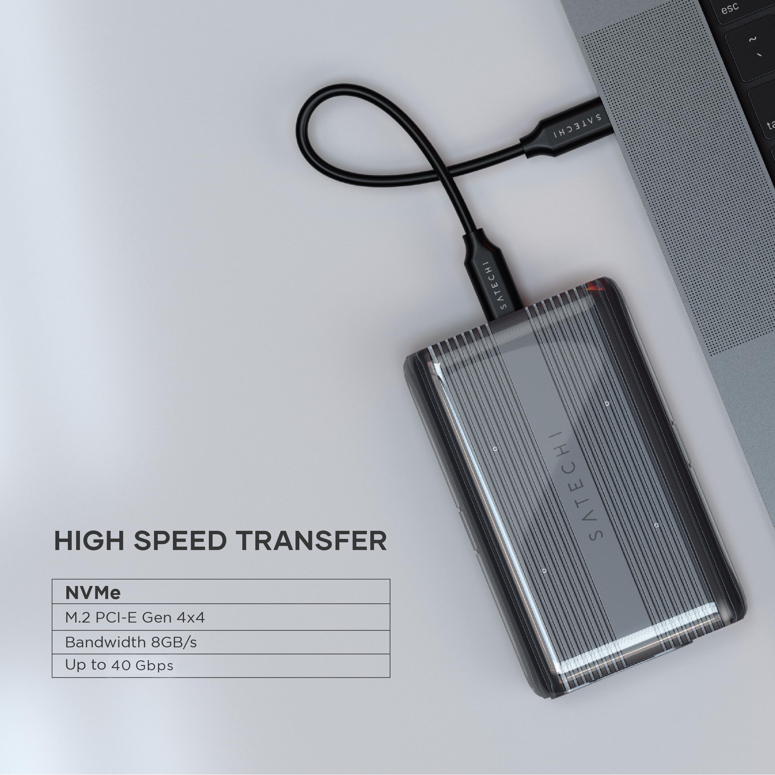 SATECHI USB4 NVMe SSD Pro Gehäuse, 40 Gbit/s Aluminium- und Polycarbonat-Design, bis zu 16 TB, UASP SSD Trim, für 2280/2260/2242/2230 mm Laufwerke (SSD Nicht enthalten) 6