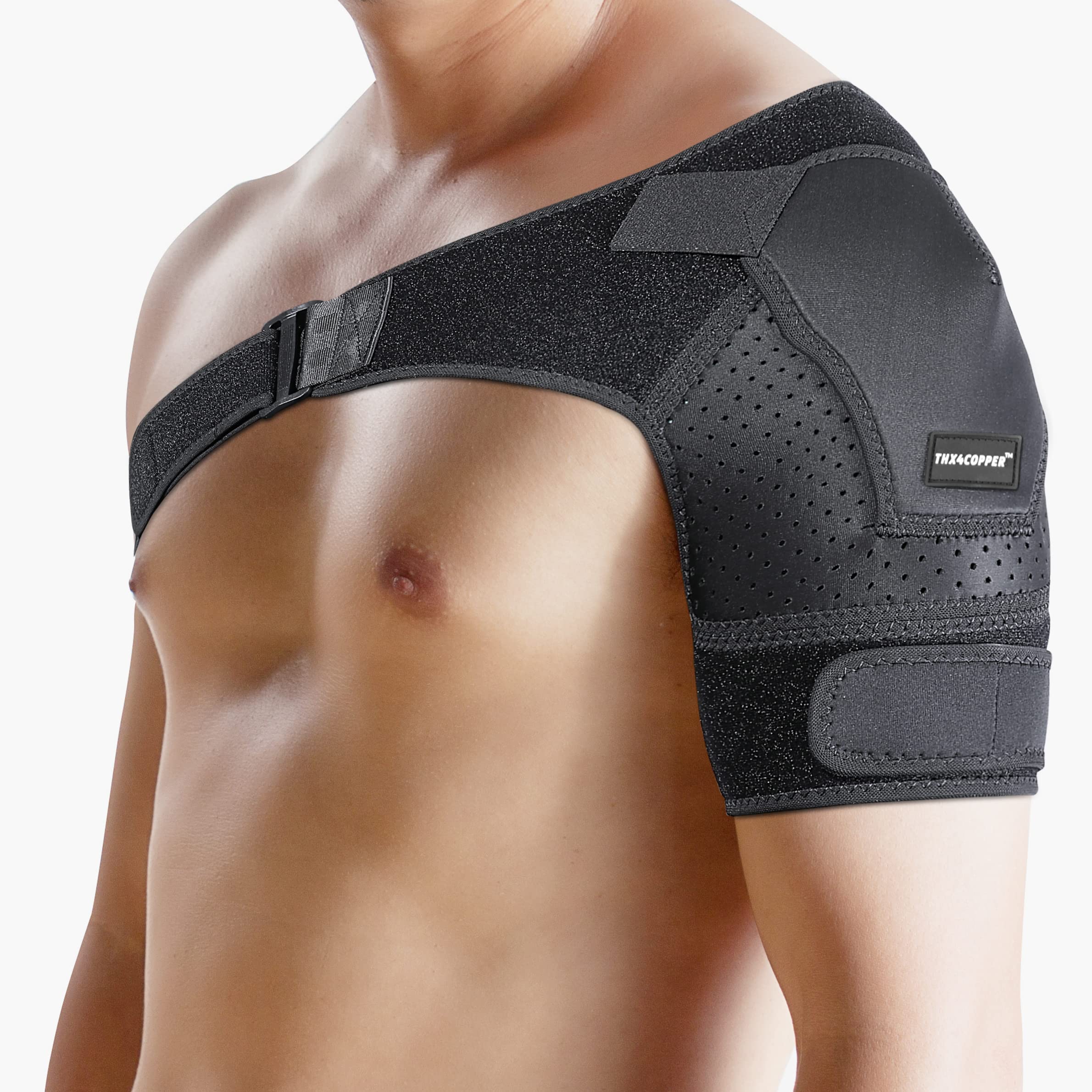 Thx4COPPER Adjustable Shoulder Brace-Compression Support Belt-Joint Protection, Pain Relief for Dislocated AC Joint, Frozen Shoulder, Arthritis, Scapula Tendinitis, Rotator Cuff -Left/Right Shoulder