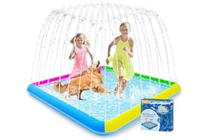 Raxurt Splash Pad, 97"- 72" Non-Slip Splash Pad for Kids and Dogs, Thickened Durable Square Dog Pool with Sprinkler Summer Ou
