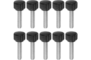 HARFINGTON 10pcs Knurled Clamping Knobs Thumb Screws M6 x 25mm Metric Male Thread 16mm Matte Plastic Head 304 Stainless Steel Stud Hand Threaded Knob Thumbscrew Handle, Black
