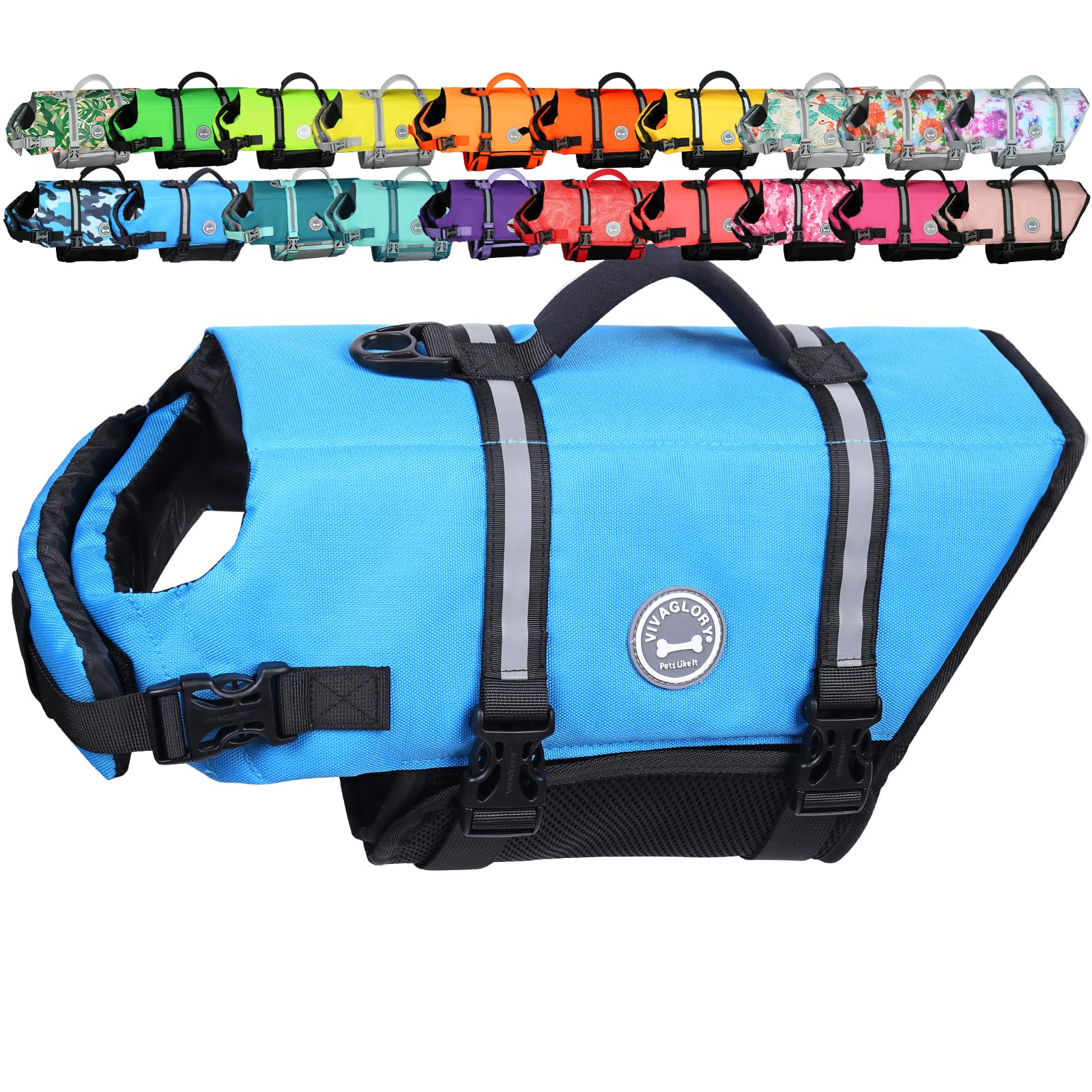 VIVAGLORY Rip Stop Dog Life Jacket, Buoyancy Aid with Handle, Buoyancy for Doggy, Dog Life Jacket for Swimming & Boating, S, Blue — image 1