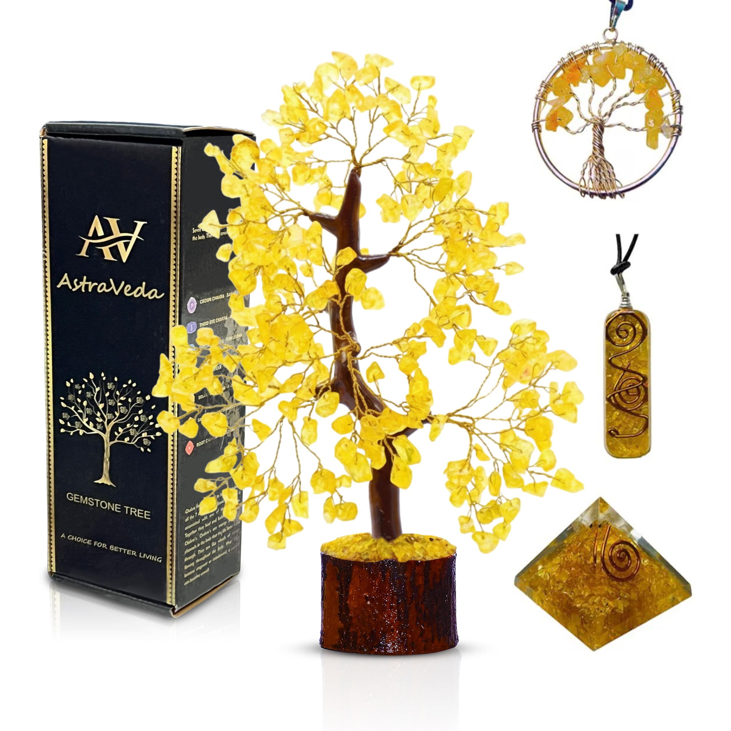 AstraVeda Citrine Crystal Tree – Feng Shui Money Tree, Chakra Tree of Life, Gemstone Bonsai for Prosperity, Healing Crystals & Stones, Spiritual Décor & Gifts