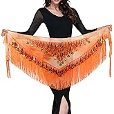 MUNAFIE Belly Dance Hip Scarf with Tassels Sequins, Triangle Coins Wrap Skirt Music Festival Clothing Skirt