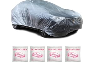 CANWUPON 4 Pack Universal Disposable Car Covers - Waterproof Plastic Car Cover for Automobiles - Universal Vehicle Cover with Elastic Band for Sedan Outdoor Snow Rain Weather, (Size L 4Pack)