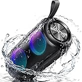 Bluetooth Speaker with 360°HD Stereo Sound, BT5.3, Built-in Mic, RGB Lights, 2025 NEW Portable Wireless Speaker IPX7 Waterproof, Dustproof, 12H Playtime for Outdoors, Home/Travel/Praty Beach Black