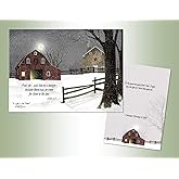 Performing Arts Winter Barn Christmas Cards Boxed Set - Pack of 16 Rustic Winter Farmhouse Holiday Greeting Cards with Envelopes - Soft Touch Velvet Finish and Vintage Snow Scene - Made in USA