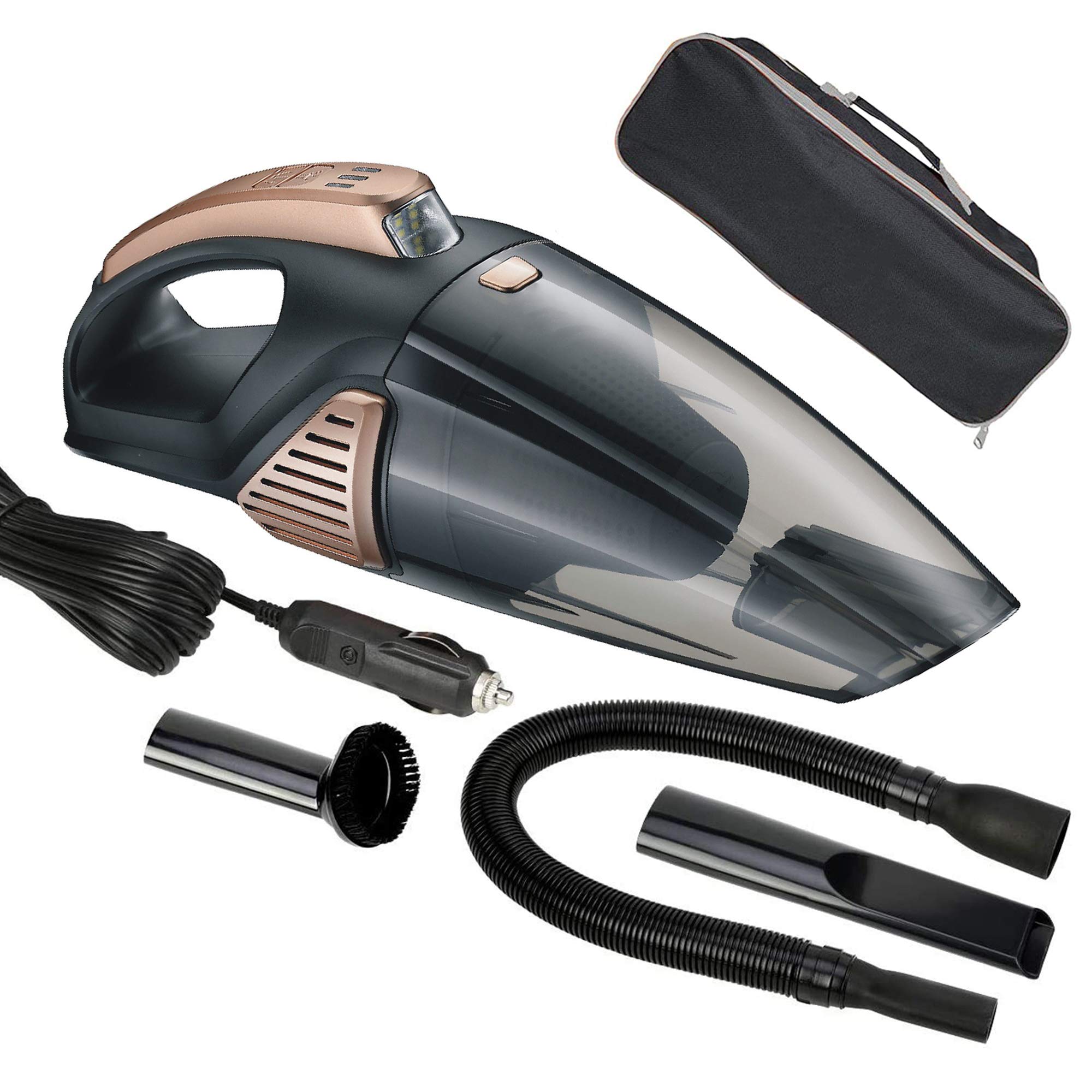 ฤxora Portable Handheld Vacuum for Car with Cord-5000Pa 106W 12V Dry Wet Car Vacuum with LED Light Low Noise 16.4 feet Cord and Carry Bag